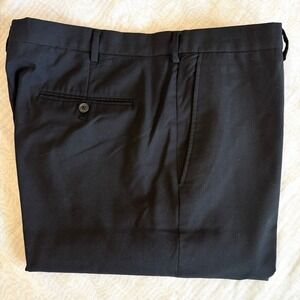 LANDS END Pants Mens 36x33 Traditional Fit Wool Dress Trousers Black Flat Front
